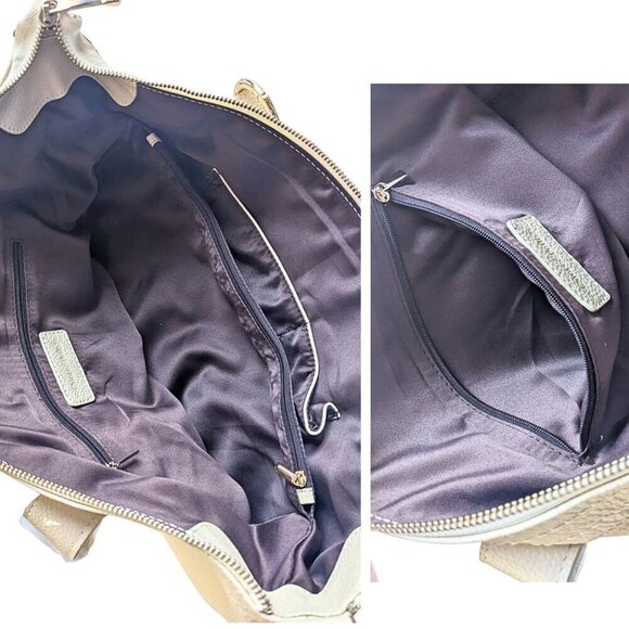 NWT CUORE & PELLE Amelia Genuine Leather Satchel in Cream & Gold MSRP $325 - Picture 6 of 9